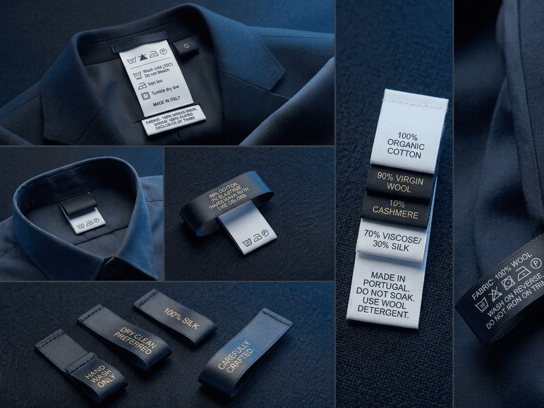 Textile care and composition instruction label sample